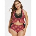 thumbnail image 2 of Más el tamaño del estampado de flores del entrecruzamiento Halter Tankini del traje de baño Rosegal Vestidos casuales de talla grande, 2 of 5