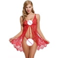 thumbnail image 4 of Gibobby Conjuntos de bragas de encaje Lencería sexy para mujer, camisón de encaje con camisola de encaje para mujer lencería(Rojo, CH), 4 of 4