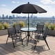 thumbnail image 3 of Comedor de Jardin con Mesa Redonda de Cristal Templado y Sillas de Tela con Estructura de Acero - Desayunador con Sombrilla Plegable para Patio Jardin y Exterior Negro, 3 of 9