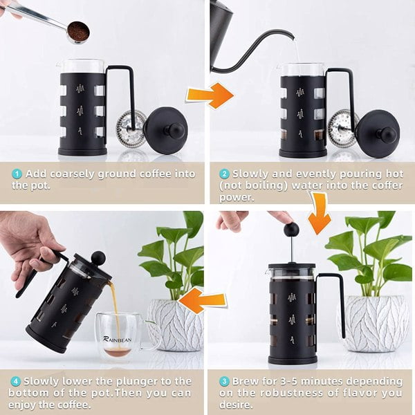 Mini French Press for 12oz Small French Press Coffee Maker with 4 Level  Filtration System Borosilicate Glass Durable Stainless Steel Thickened Heat
