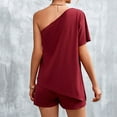 thumbnail image 7 of Womens Summer 2 Piece Outfits Solid Color One Shoulder Short Sleeve Tops with Shorts Sets Loungewear Homewear, 7 of 7