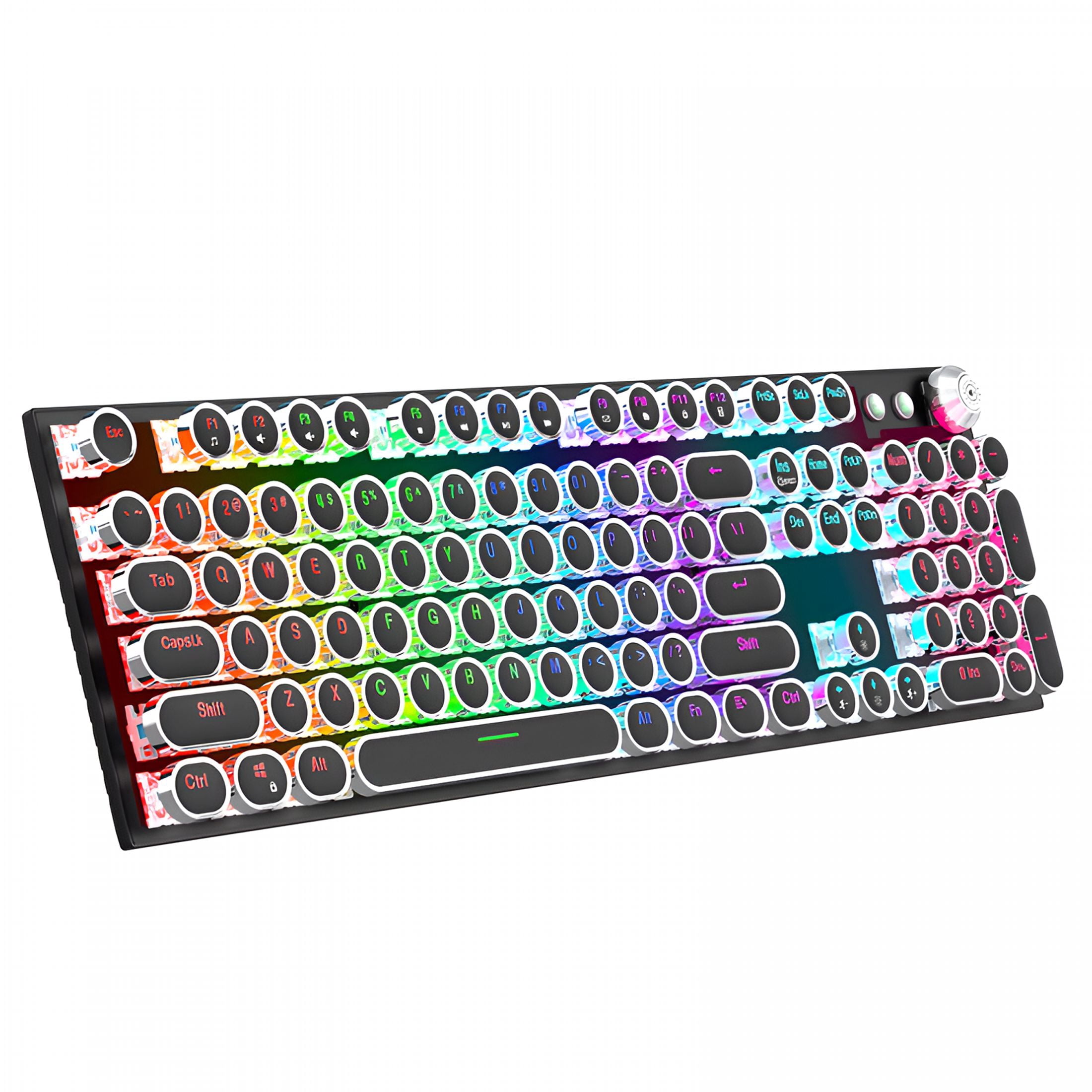 GJX Typewriter Style Mechanical Gaming Keyboard RGB Backlit Wired with Blue Switch Retro Round Keycap 104 Keys Keyboard