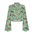 thumbnail image 6 of SCRAWLGOD Flower Horse Women Bell Sleeve Tops Size L Long Sleeve Lettuce Trim Shirts Summer Blouse Casual Flare Sleeve Blouse Suitable for Going Out Travel, 6 of 7