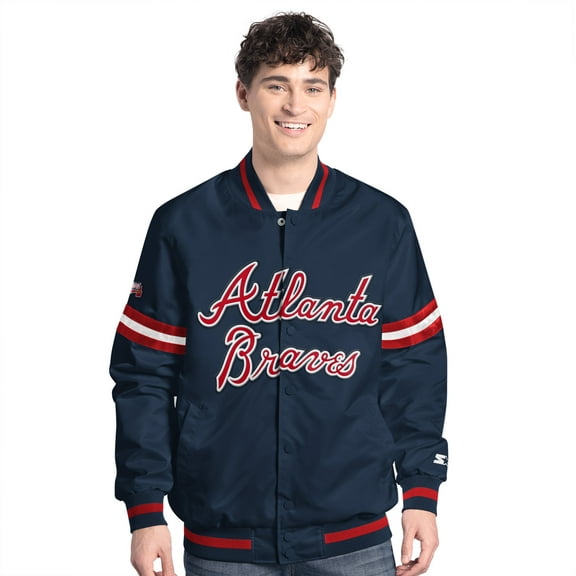 Men's-Starter  Navy Atlanta Braves Scout Full-Snap Varsity Jacket