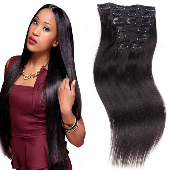 200 Gram 26" 28" Straight Clip in Hair Extensions Human Hair Brazilian Virgin Hair Double Weft Full Head Straight 7 Pieces/set