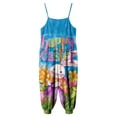 thumbnail image 4 of 1-10 Years Toddler Baby Girl Easter Outfit Rabbit Sleeveless Romper Jumpsuit Overalls Spaghetti Strap Wide Leg Summer Suspender Pants Playsuit Blue, 4 of 6