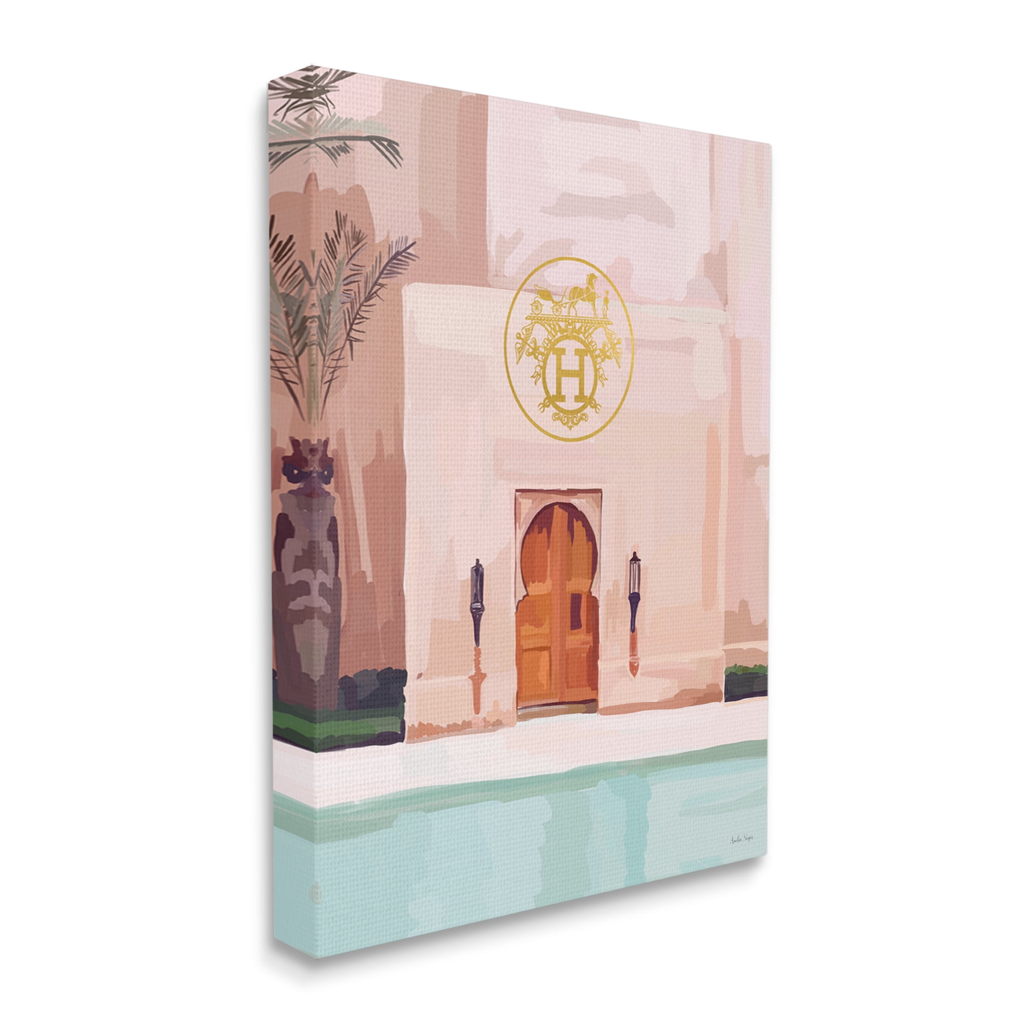 Stupell Industries Glam Poolside Villa Scene Abstract Painting Gallery Wrapped Canvas Art Print Wall Art, 30 x 40