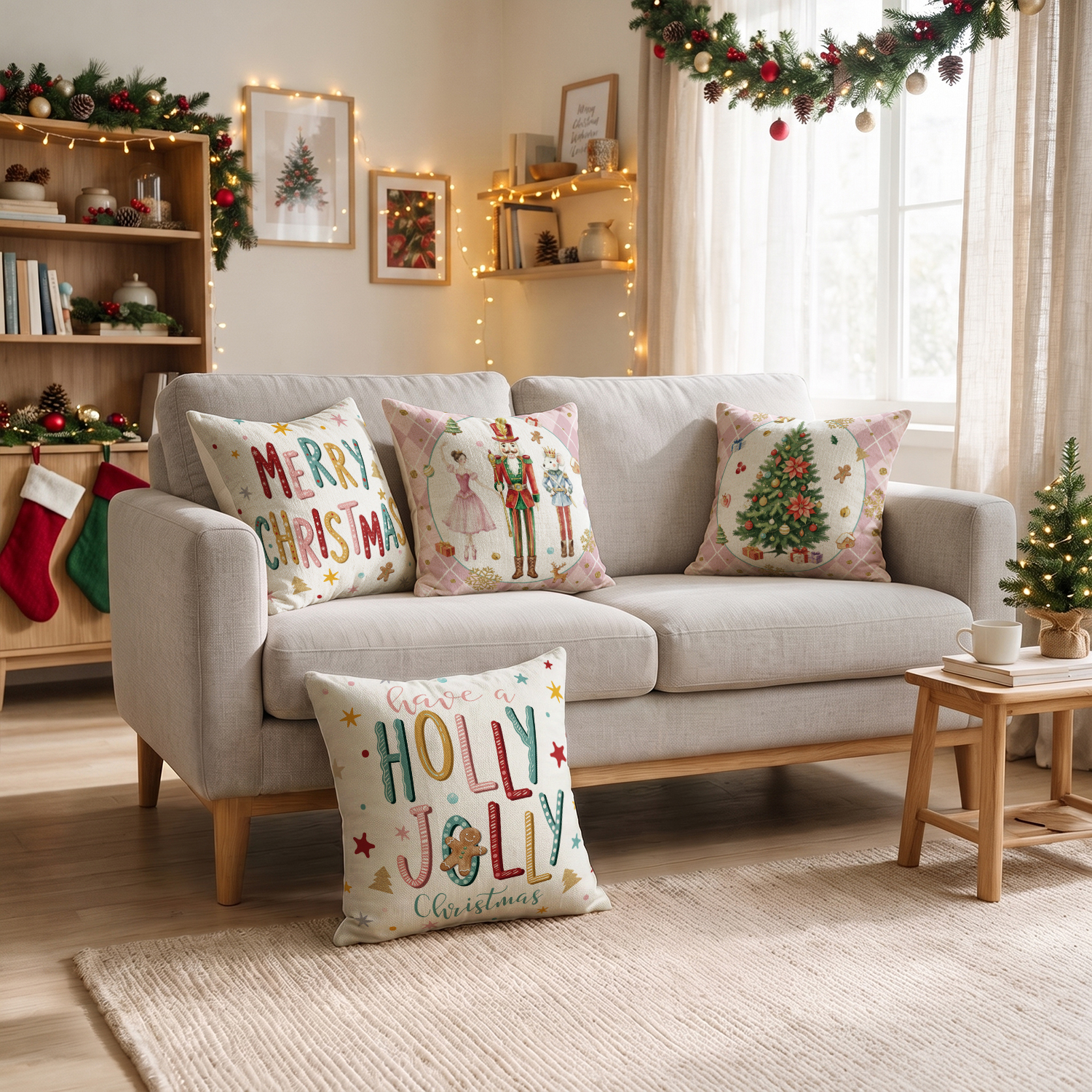 Sm:)e Pink Christmas Throw Pillow Covers, Set of 4 photo 6