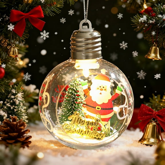 Mineart Creative Christmas Santa Ornament with Lights, Plastic Transparent Hanging Ball, Festive Decoration for Christmas Trees