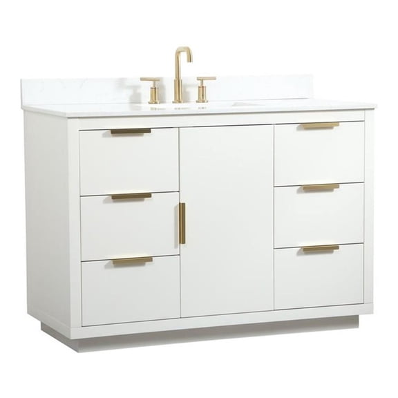 48 inch single bathroom vanity in white with backsplash