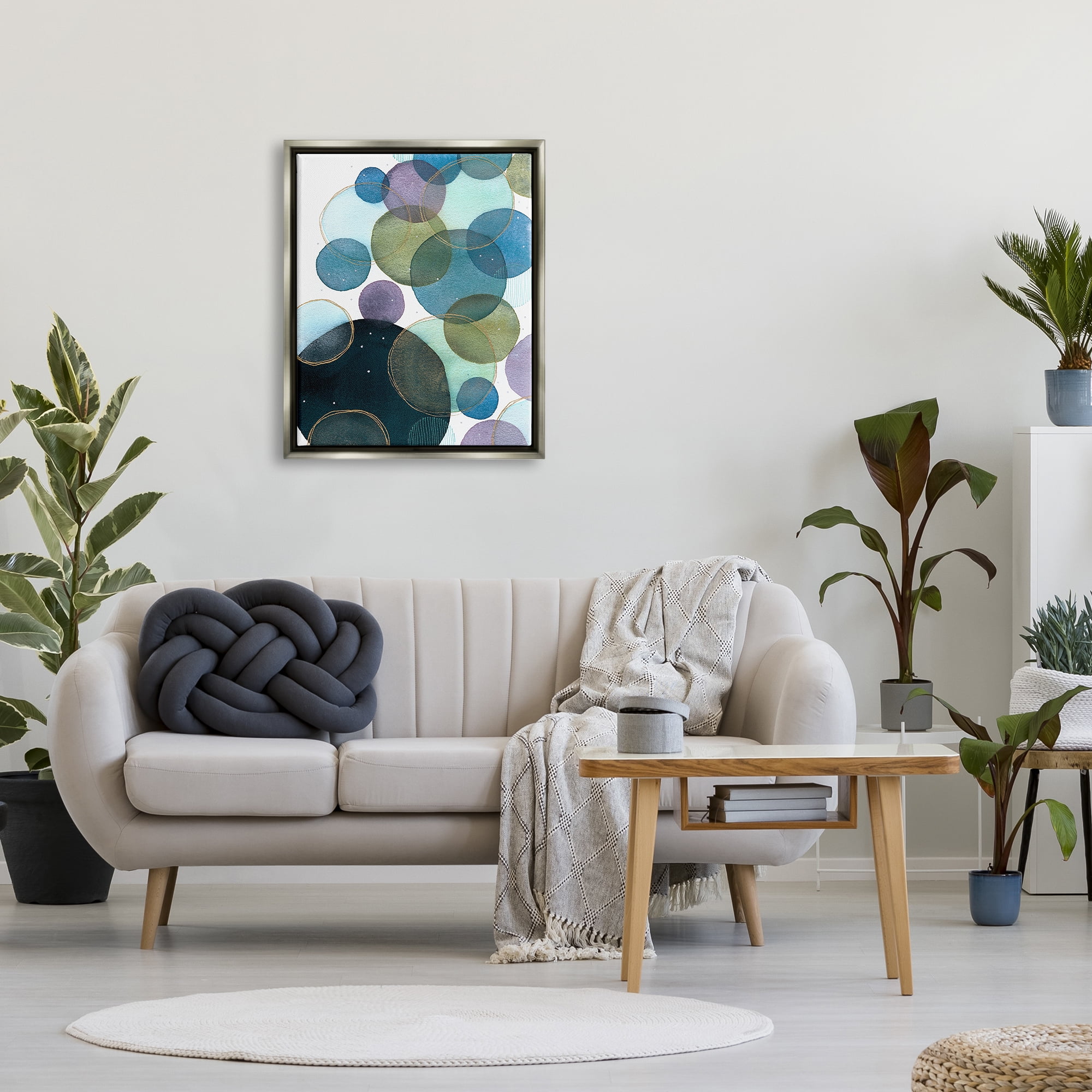 Stupell Industries Varied Overlapping Circles Abstract Painting Gray Floater Framed Art Print Wall Art, 25 x 31