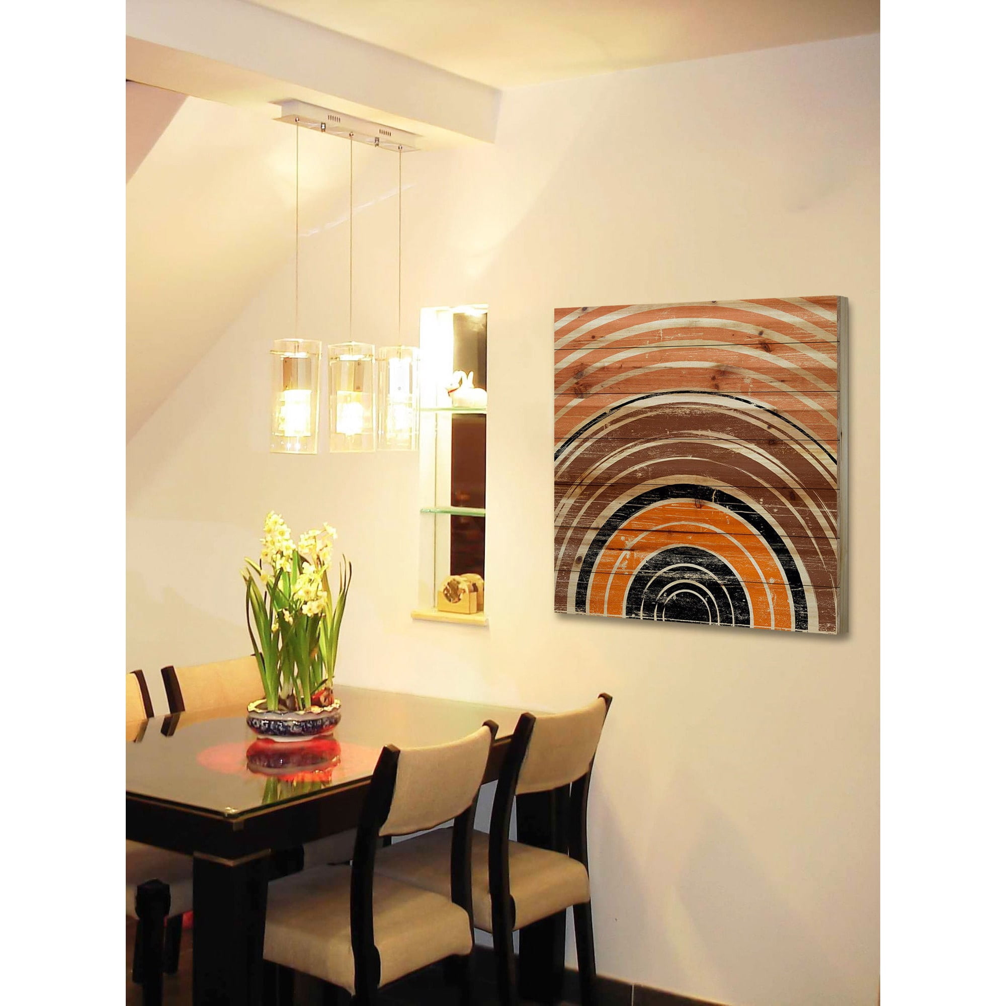 "Orange Rings" Painting Print on Natural Pine Wood