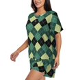 thumbnail image 3 of Womens Pajama Sets With Pocket, Green Squares Lounge Sets Short Sleeve Sleepwear PJ Sets for Women, 3 of 6