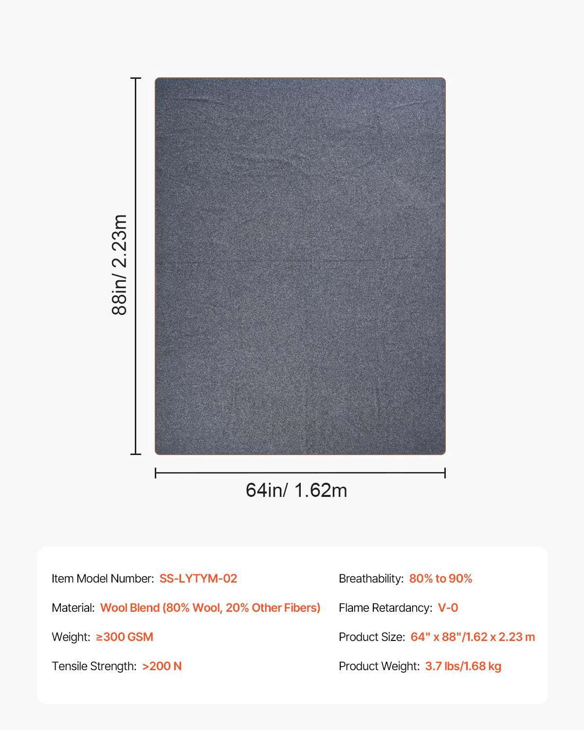 Wool Camping Blanket 64x88 Inch 80% Wool Blend Flame Retardant V-0 for Outdoor Hiking Camping