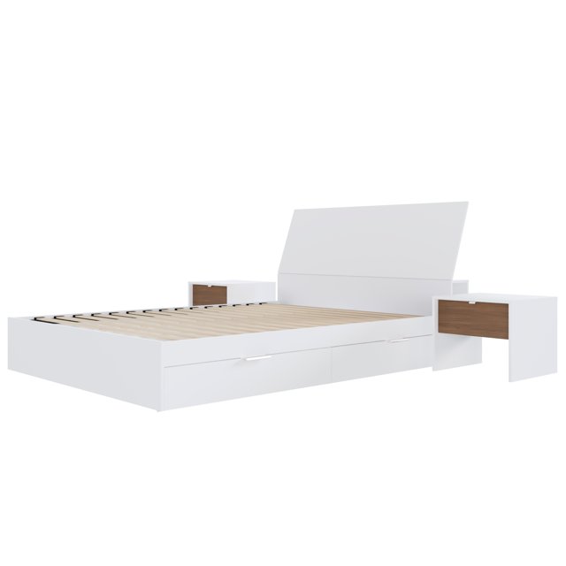 Nexera Porter Ensemble de Chambre à Coucher 4 Pcs avec Double Rangement, Blanc, Double