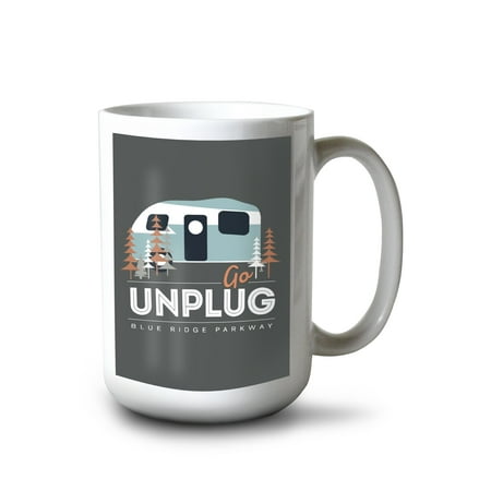 

15 fl oz Ceramic Mug Blue Ridge Parkway Go Unplug Camper Contour Dishwasher & Microwave Safe