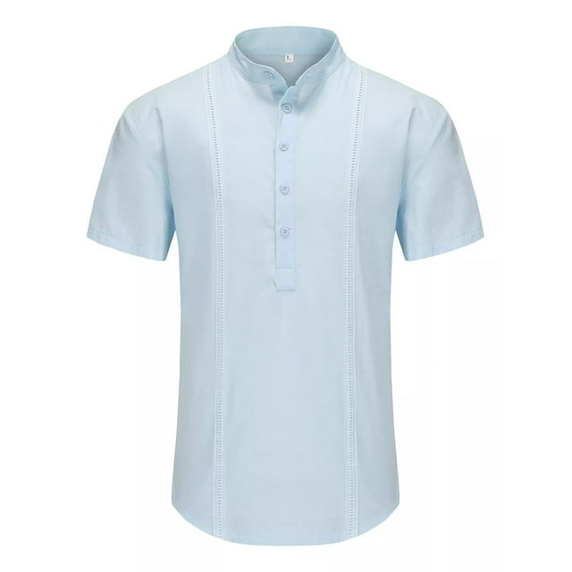 Camisa Para Hombre De Manga Corta Guayabera Casual Lino
