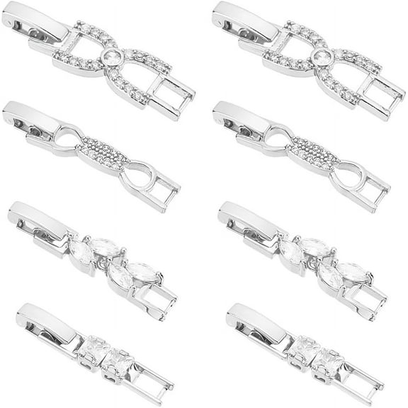 8Pcs Zirconia Watch Extender Platinum Necklace Bracelet Extender Chain Extension Clasp with Cubic Zirconia Watch Band Clasps