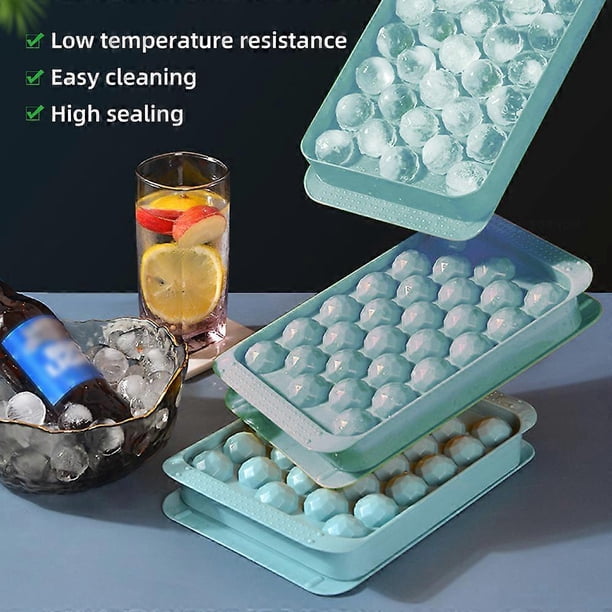 3 Trays Ball Maker Mold for Freezer,Round Ice Cube Tray with Lid Ice with Storage box 84 pcs(blue color)