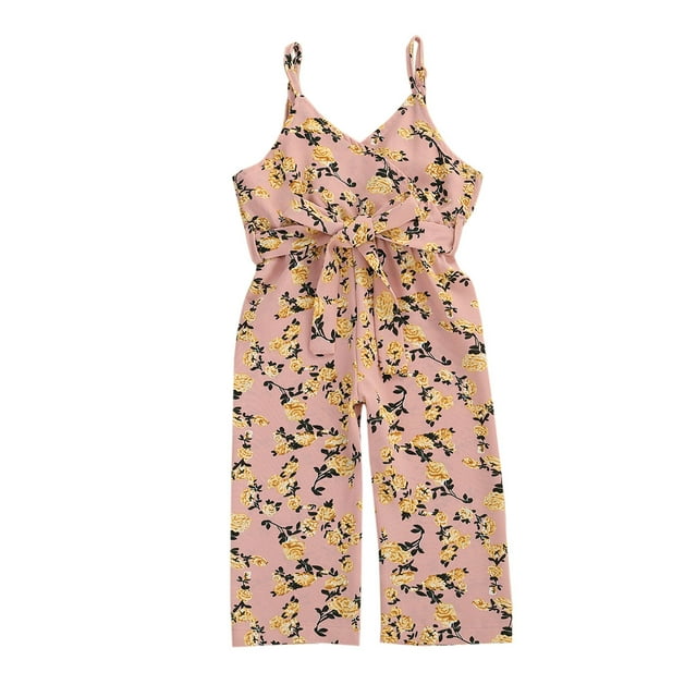 TheFound Barboteuse d'Été Sans Manches pour Bébé Fille, Imprimé, Col en V, Taille Haute