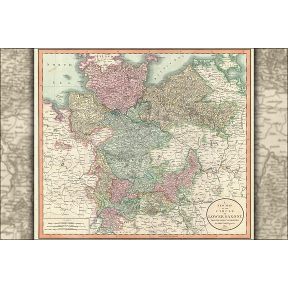 24"x36" Gallery Poster, 1801 Cary Map of Lower Saxony (Holstein, Lubeck, Lunenburgzell, Bremen, Berlin) Germany