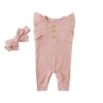 thumbnail image 3 of Odeerbi Infant Romper Baby Boys Girls Clothes Infant Sleeveless Solid Romper Ruffles Jumpsuit with Headbands Pink, 3 of 9