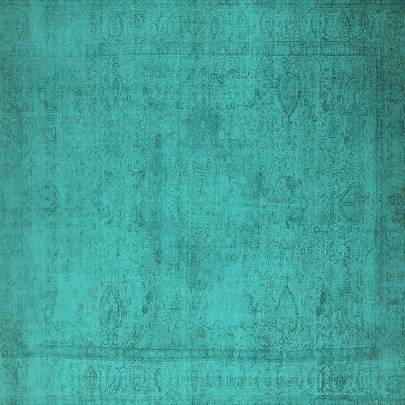 Ahgly Company Machine Washable Indoor Square Oriental Turquoise Blue Industrial Area Rugs, 6' Square