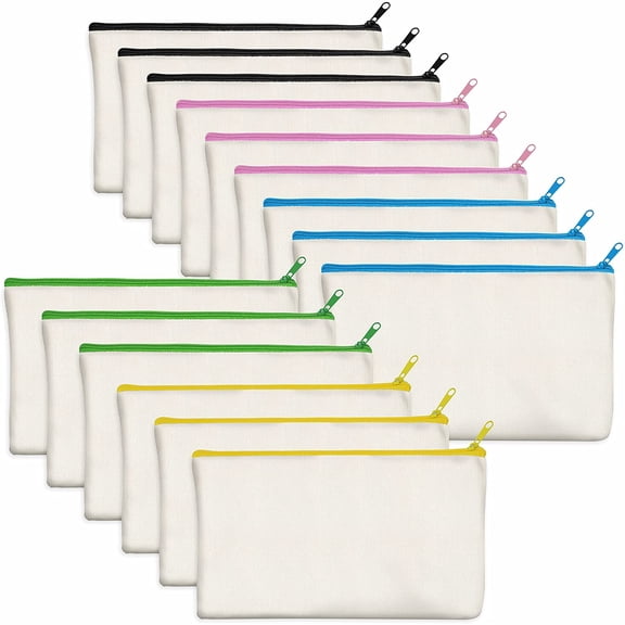 15 Pack Canvas Zipper Bags Pouches Multi-Purpose Pencil Cases