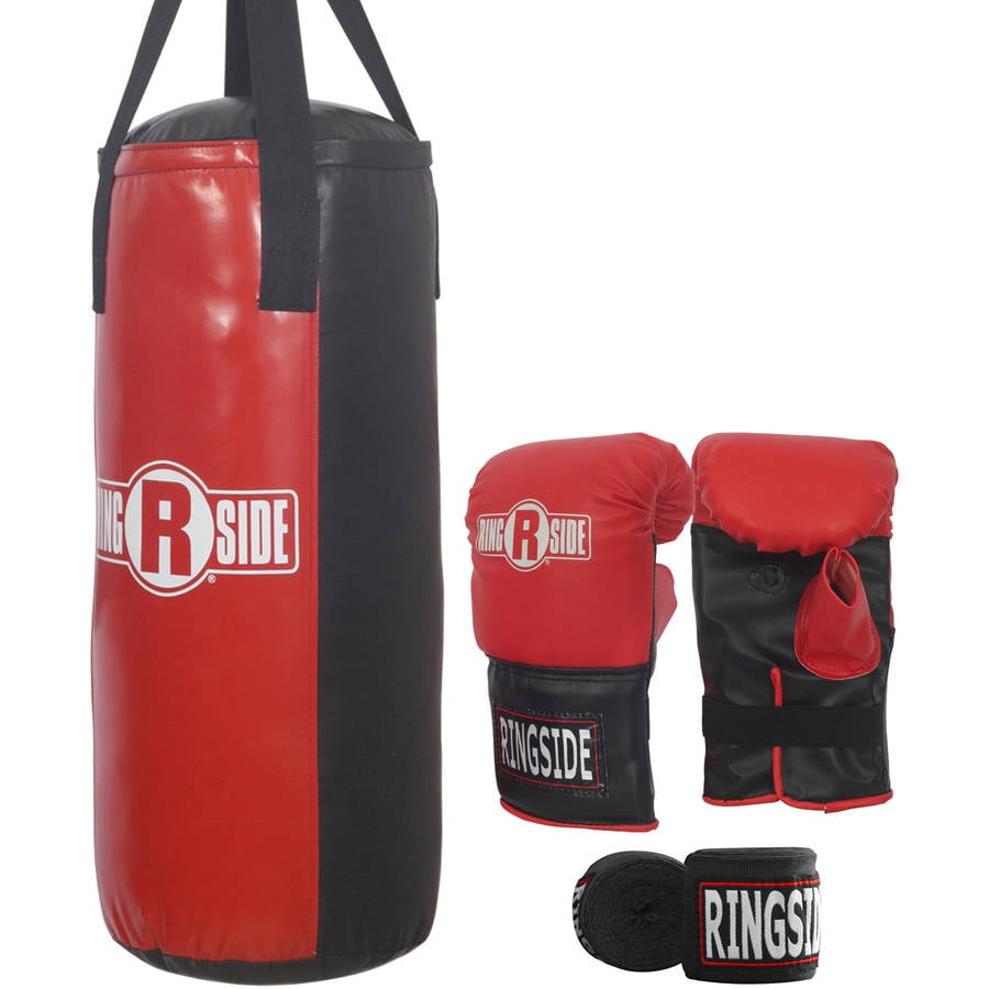 40 Lb Unfilled Youth Heavy Boxing Punching Bag Kit Training Gloves