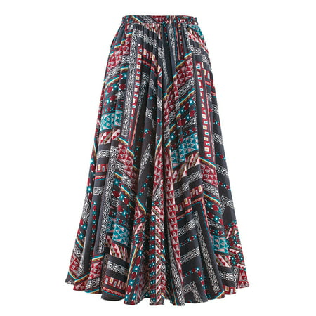 Collections Etc. - Aztec Print Full Sweep Skirt - Long, Elastic Waist ...