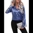 thumbnail image 2 of Blusas de Satén para Mujer, Informales, de Larga, con Botones, Elegantes, para Trabajo y Negocios Azul XL, 2 of 10
