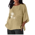 thumbnail image 1 of Birdeem Chemise Imitation Coton et Lin pour Femmes Manches 3/4 Col Rond T-Shirt Ample Décontracté Léger et à la Mode Haut d'Été, 1 of 10