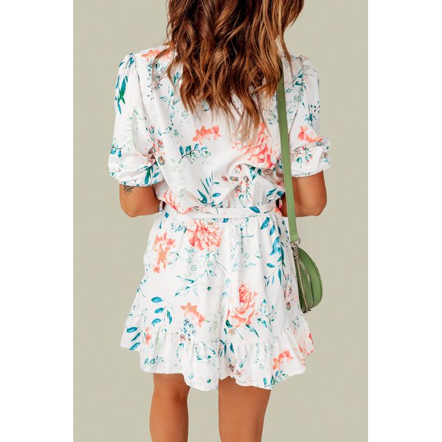 ABPHQTO Mameluco con mangas abullonadas y estampado floral para mujer