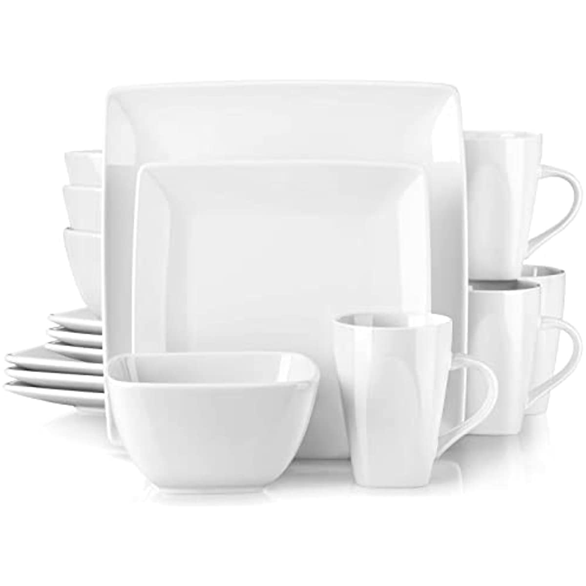 Soho Square Dinnerware Set Stoneware Ivory White 16 Piece Kitchen
