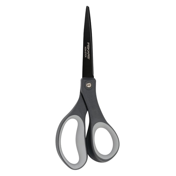 Fiskars - Tijeras de titanio antiadherentes de agarre cómodo de 8 pulgadas, cuchillas de acero inoxidable para tareas de corte diario, hogar, oficina, artes y manualidades, color gris