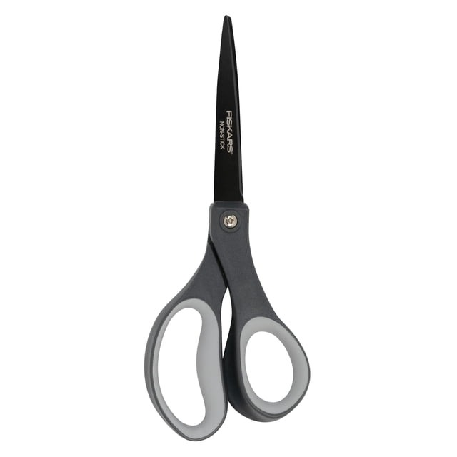 Fiskars - Tijeras de titanio antiadherentes de agarre cómodo de 8 pulgadas, cuchillas de acero inoxidable para tareas de corte diario, hogar, oficina, artes y manualidades, color gris