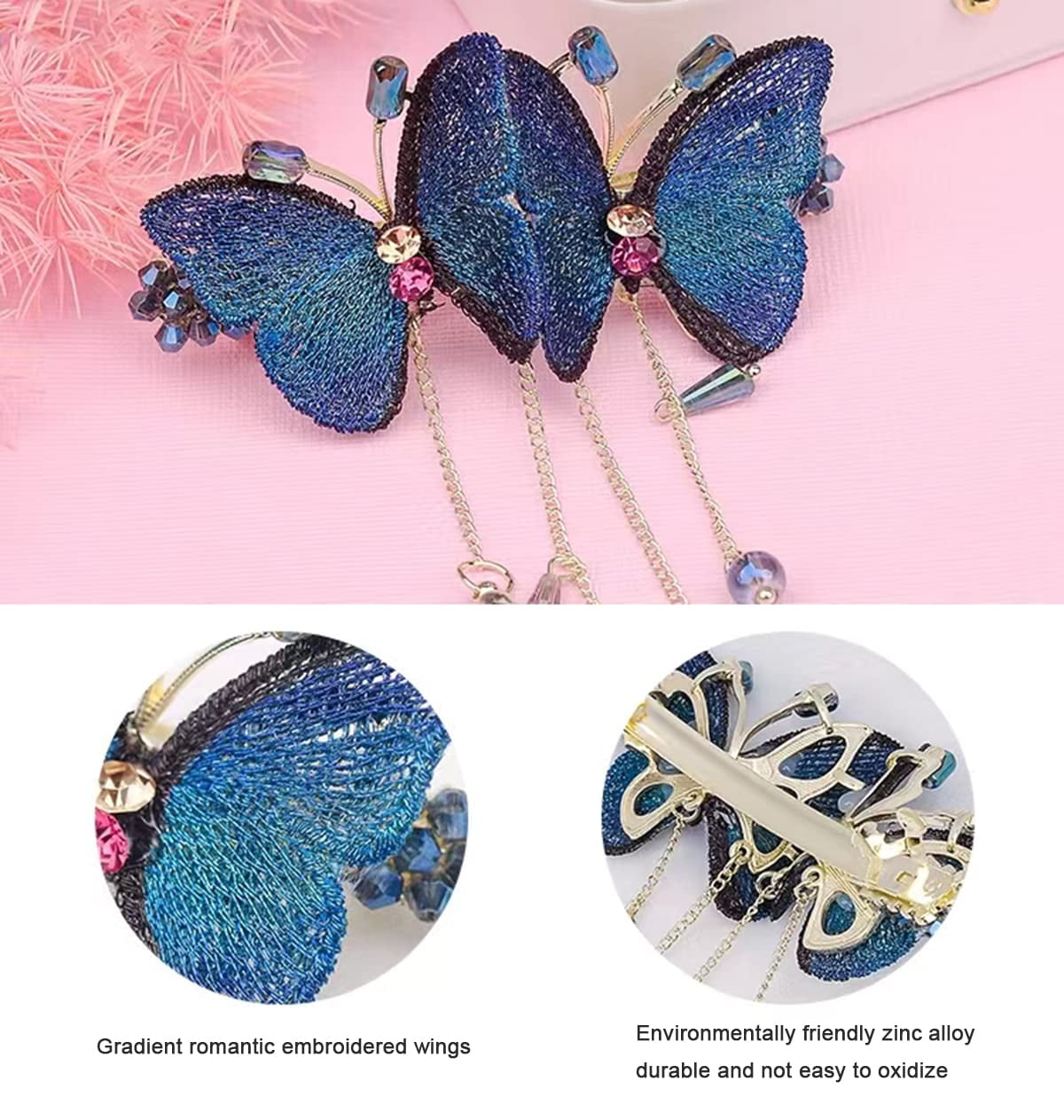 Rhinestone Butterfly Hair Claw With Tassel - Elegant Metal Enamel Flower  Hair Clips For Women's Hair Accessories - Temu