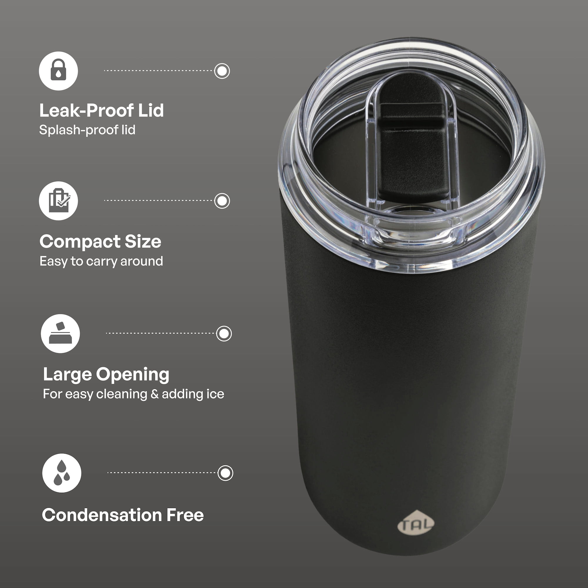 (1 pack) TAL 18oz Stainless Steel Tall Boy Tumbler, Black