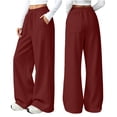 thumbnail image 7 of Hzzrkos Women Casual Athletic High Waist Loose Solid Color Elastic Waist Wide Leg Pants With Pockets for Yoga Workout Loungewear Daily Outfit Wine XL, 7 of 7