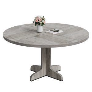 1 Table à Manger Ronde en Planches de Bois avec Pieds Courbés