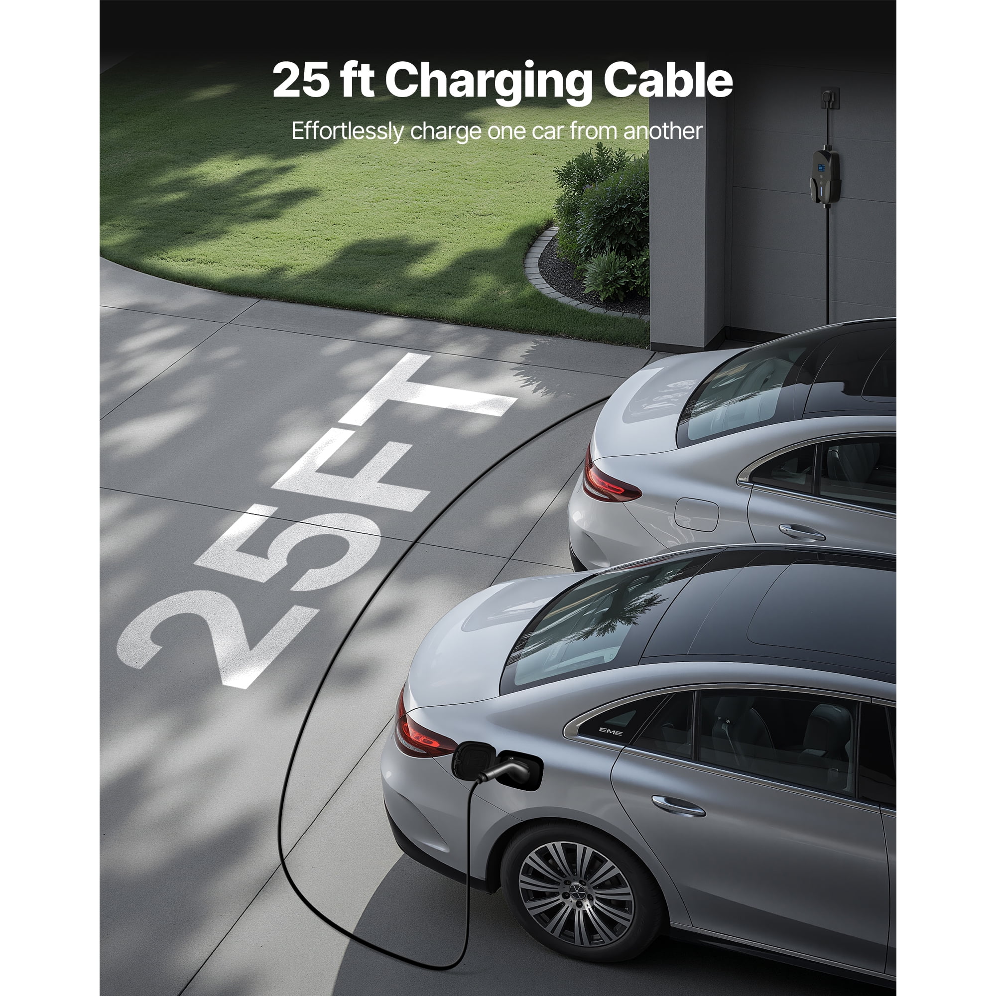 KFFKFF Level 2 EV Charger, 32 Amp Adjustable Current, 240V Portable Electric Vehicle Charger with 25 ft Cable, NEMA 14-50P Plug, LCD Screen, Home Charging Station for SAE J1772-Compatible Cars