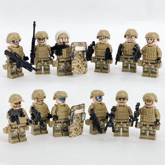 Set de 12 Figuras de Soldados de Fuerzas Especiales – Mini Figuras de Bloques de Construcción de 12.12 cm con Accesorios y Armas, Juguetes para Decorar Pasteles y Regalos para Niños y Coleccionistas