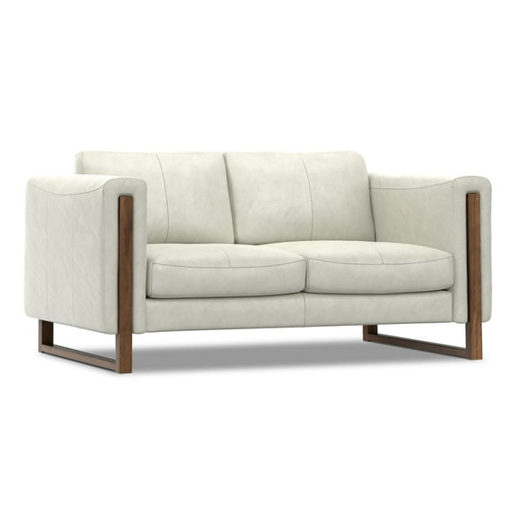 Richard Modern, Contemporary 62 inch Wide Sofa in Light Smoke Grey Genuine Leather