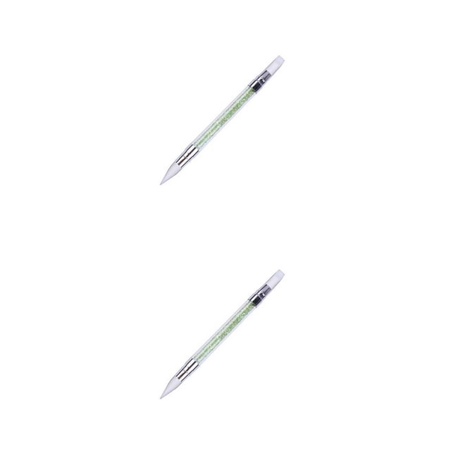 Vogacara Bolígrafo de silicona para escultura artística de uñas, cabezales dobles, mango acrílico de diamantes de imitación para tallado en verde 2piezas