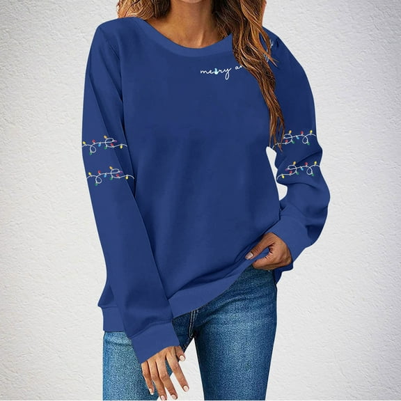 Karight Christmas Women's Fashion Long Sleeve Round Neck T-Shirt Printing Loose Blouse Hoodless Sweatshirts Top