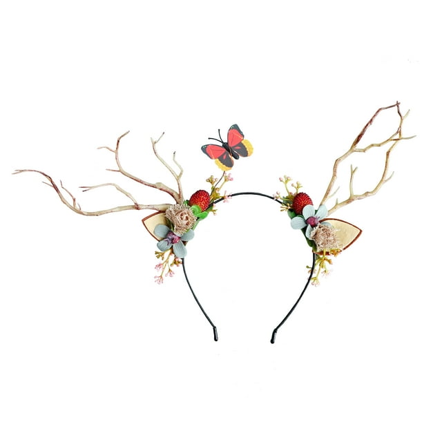 LLinfflr Diadema con Orejas de Ciervo Diadema con Orejas de Gato Diadema de Ciervo con Flores Diadema con Orejas de Gato Diadema con Flores Disfraz de Fiesta de Cosplay