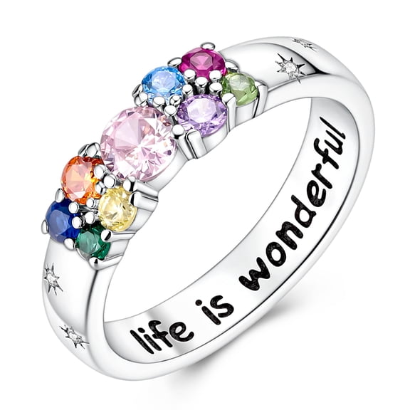 MULA 925 Sterling Silver Star Sky Ring for Women, Hypoallergenic Sparkling Colorful Cubic Zirconia Jewelry Birthday Gift with Box