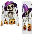 thumbnail image 6 of Cartoon Halloween Skeleton with Pumpkin, Bat Womens Pyjamas Set Button Up Pyjamas Womens with Long Sleeve Top And Wide Leg Pants V-neck Loungewear Sets, 6 of 9