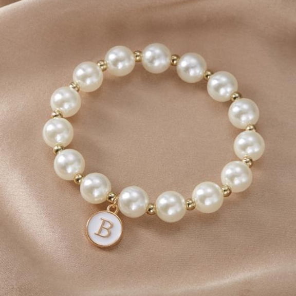 Fashionable Imitation Pearl Alphabet Bracelet - Versatile Elastic Cord Beaded Bracelet for Women for Loved Ones