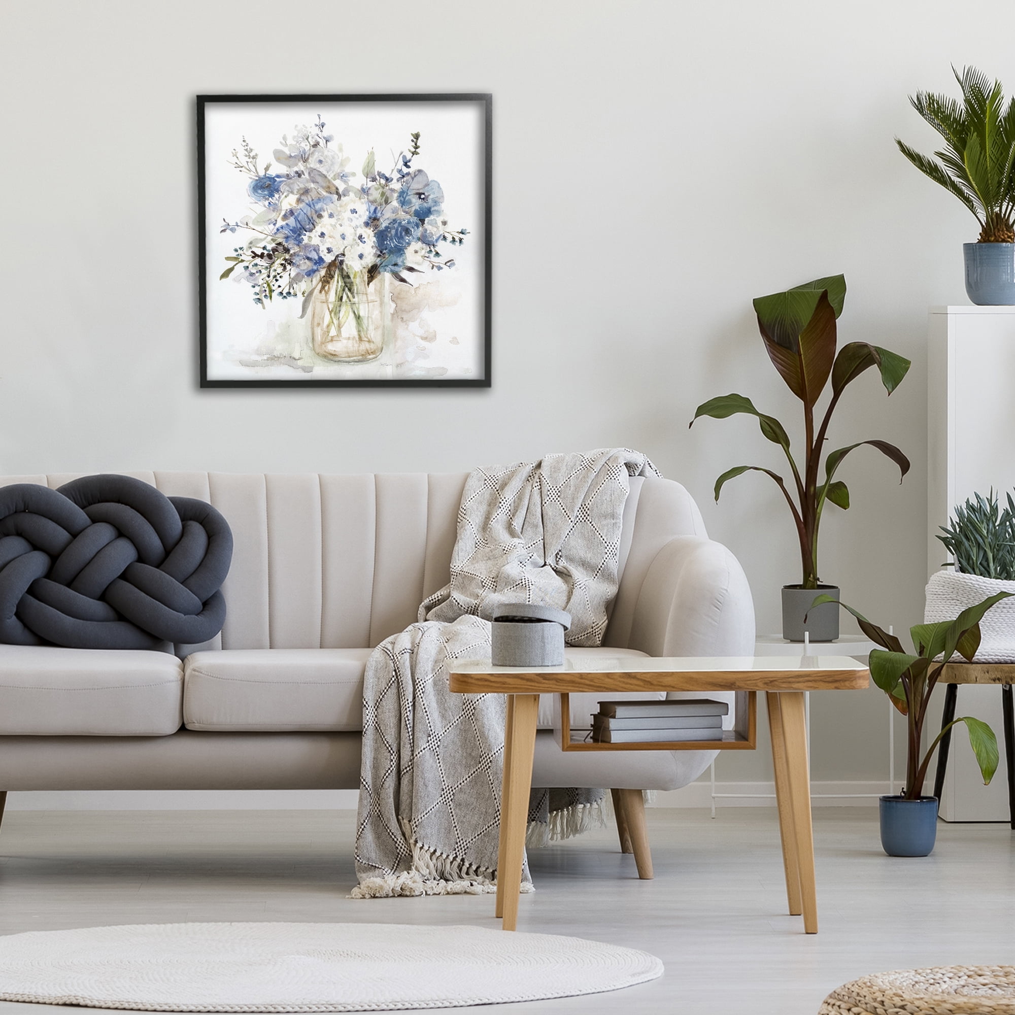 Stupell Industries Blue & White Spring Flowers Black Framed Giclee Art, design by Carol Robinson